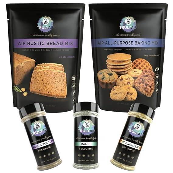 Truly AIP Essentials Kit - All-Purpose Baking Mix, Rustic Bread Mix, 3 Seasoning Blends - Ranch, Pork & Poultry, Taco Impostor - Make Waffles, Cookies, Banana Bread, Muffins, Salad Dressing, Dip, Breakfast Sausage, Taco Salad