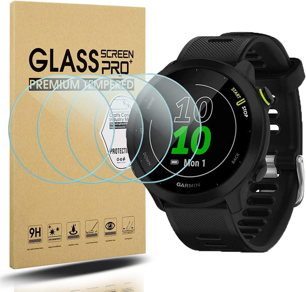 Diruite 4-Pack for Garmin Forerunner 55 Screen Protector Tempered Glass for Garmin Forerunner 55 Smart Watch [2.5D 9H Hardness][Anti-Scratch][Optimized Version]
