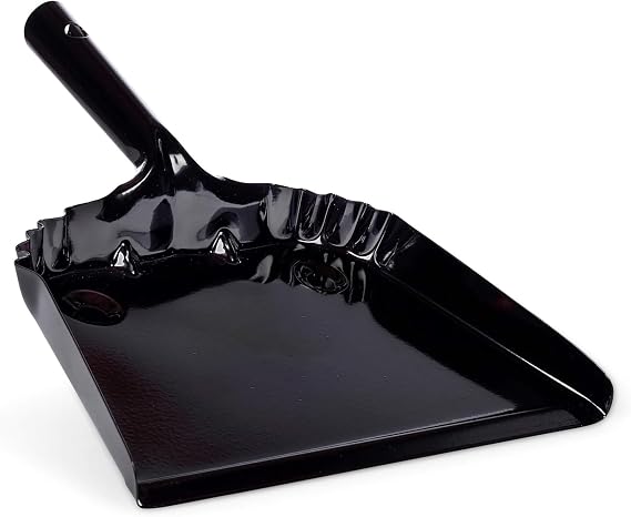 Behrens Portable Weatherproof Galvanized Steel Corrugated Dustpan for Home, Kitchen, Office, or Shop Cleaning and Organization, Black
