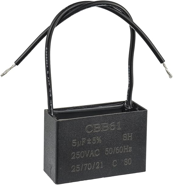 CBB61 5uf Ceiling Fan Capacitor for Electric Fan Motor Generator | 250V AC 50/60Hz Electrical Power Relay 2-Wire Connecting Capacitor
