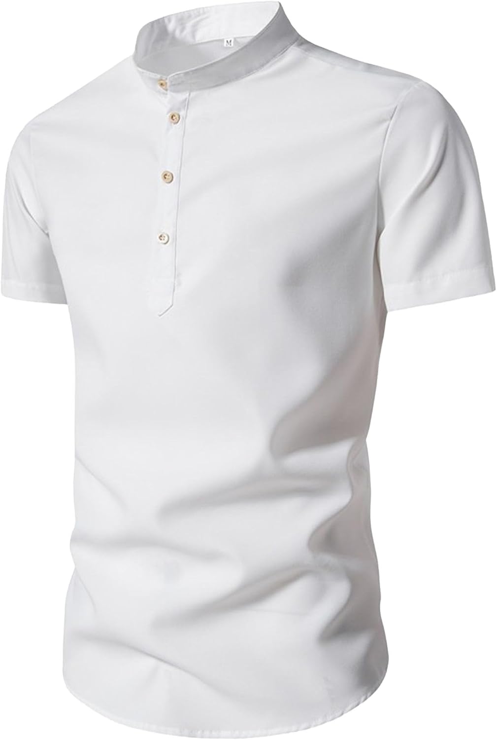 Men Solid Stand Collar Casual Shirt Short Sleeve Business Work Shirts Summer Casual Streetwear Pullover Tops