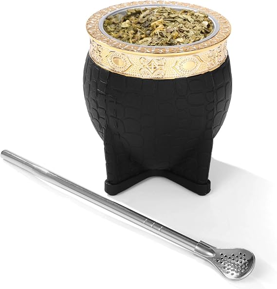 Organic Yerba Mate Gourd Mug and Steel Bombilla, 3.9X3.4 in, with Spoon Straw