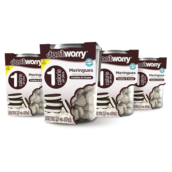 Don't Worry Low Calorie Meringue Cookies - 10 Pack - Cookies & Cream, Strawberry, Vanilla | Low Sugar Candy, Gluten Free, Protein Snacks | Keto Friendly and Healthy Snacks for Adults