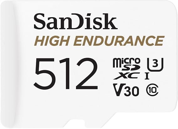 SanDisk High Endurance microSDXC Memory Card 512GB + Adapter (For Dash Cams and Private Security Cameras 100MB/s Read V30 for Full HD and 4K Videos)