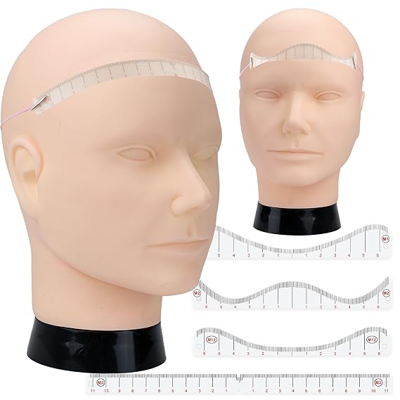 Men Baldness Scalp Tattoo Practice Kit Male 3D Training Head, Hairline Mapping Ruler & Precision Tools for Tattoo Scalp Training (Male Practice Kit)