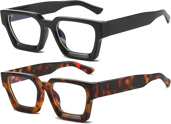 AIEYEZO Square Thick Frame Glasses for Women Men Fashion Blue Light Glasses Trendy Chic Computer Eyeglasses