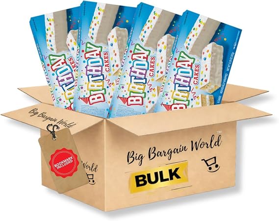Multipack Gift Box By Big Bargain World Birthday Cake 4 Pack Box, Confetti and Purple Cake Flavors 4 Box Bonus Bookmark