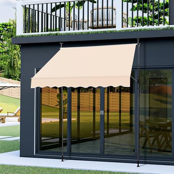 Manual Retractable Awning, 79-Inch Adjustable Retractable Awnings for Patio Door Exterior Sunshade Shelter, Window Awning Canopy with UV Protection for Backyard, Garden Khaki