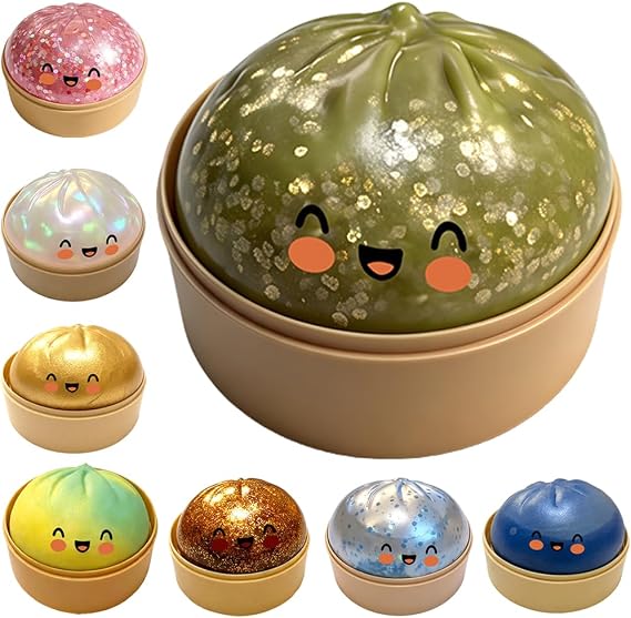 Glitter Dumpling,2026 New Glitter Dumpling Squishy with Box,Large Dumplings Squishy,Mega Rainbow Dumplings Stress Relief Fidget Toy(Dark Green)