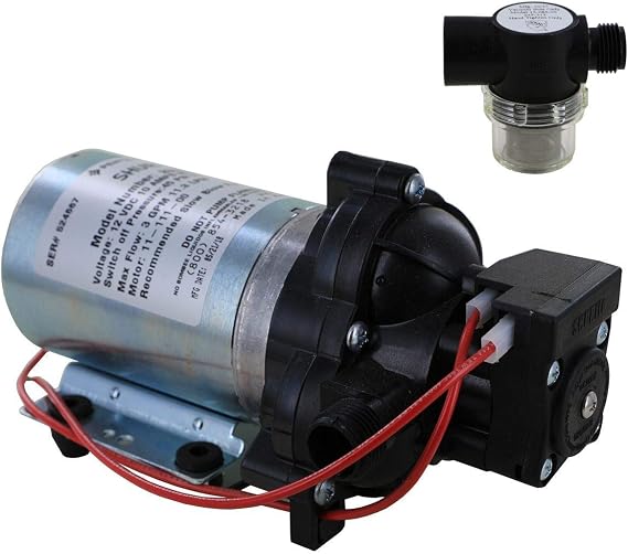 Shurflo 2088-343-135 Automatic-Demand 12V Diaphragm Pump with Shurflo 255-313 Strainer (Bundle, 2 Items)