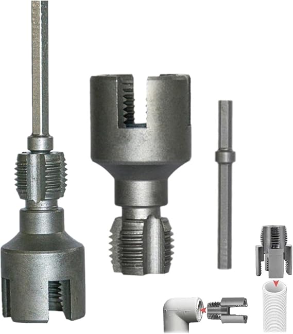 Pipe Thread Cutting Tool, Integrated Internal, Electric Drill Compatible PVC Pipe Screwing Kit, Thread Cutting and Angle Bolt Repair Tool, Garden Hose Thread Molds (1/2"+3/4") (1/2")