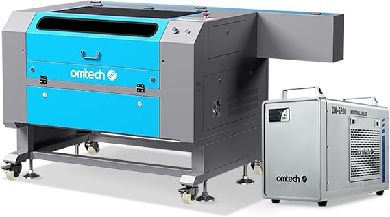 OMTech Maker 60W CO2 Laser Engraver & Cutter with Water Chiller | 28" 20" work area | Up to 600 mm/s | Autolift autofocus | 4-way pass-through | Cuts & engraves wood, acrylic & more