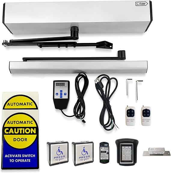 Olideauto Automatic Opener for Door Swing Open,Auto Swing Door Opener via Handheld Programmer with Wireless Handicap Push Button,ID Cards Code Access Keypad,NO Fail Secure 550lbs Electric Strike