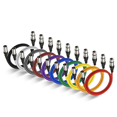 XLR Cable 1m - 10 Colors Balanced Microphone Cable, 3-Pin Male to Female Extender Cord for Studio Recorder, Mic, Mixer, Speaker System, Phantom Power