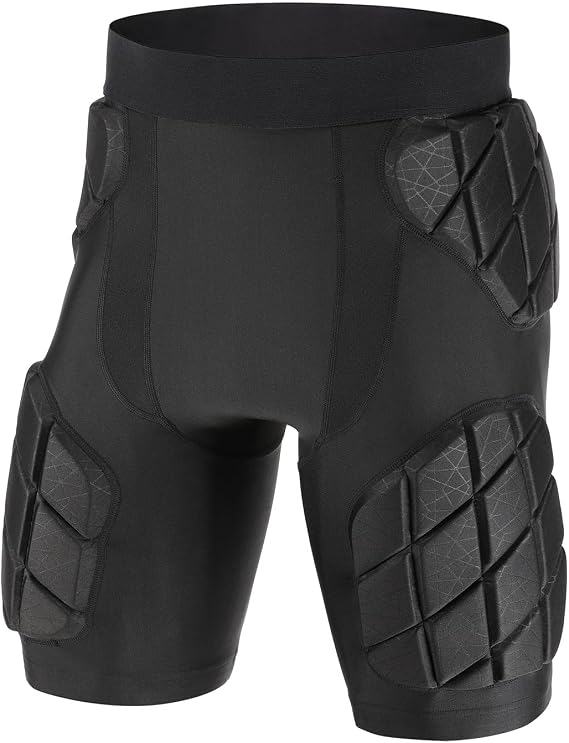 Football Girdle for Men, 5-Pad Hip and Thigh Padded Shorts with Cup Pocket