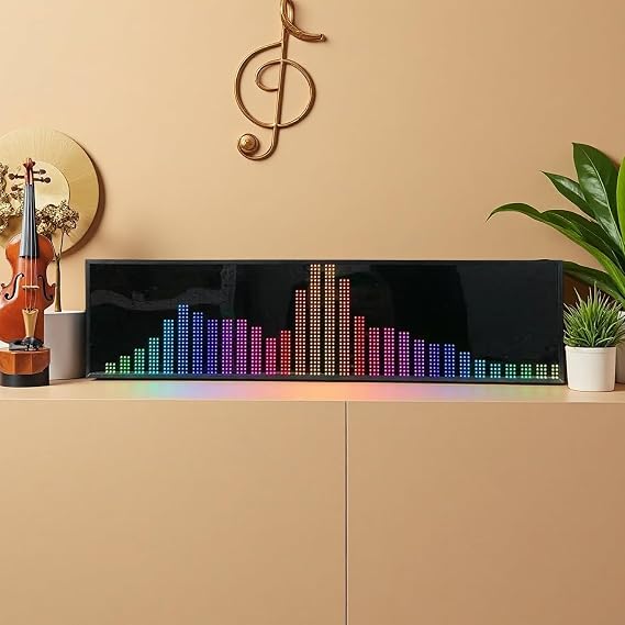 Music Rhythm Spectrum Display, Dynamic LED Spectrum Analyzer, Voice Control + Line Control, Featuring 36 Display Styles, 16 Colors, 4 Frequency Ranges, 3.5mm Audio Input, for Entertainment,Music Lover