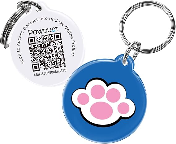 Smart QR Code Cat Tag Customized Pet ID Tag with Online Editable Contact Info, Privacy Control, Lost & Found Alerts, Health Management, Stylish Pet Accessories & Gift Options,Blue, Cat Paw