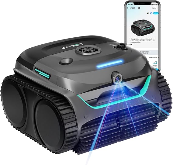 WYBOT C2 Vision Cordless Robotic Pool Cleaner, AI Camera Pool Vacuum for Inground Pools, Smart Path, Floor-to-Waterline Cleaning, Ultra-Fine Filtration & Strong Suction, ashy Grey