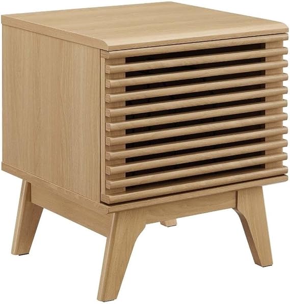 Modway Render Wood & Vinyl Record Display Stand with Hinged Door in Oak