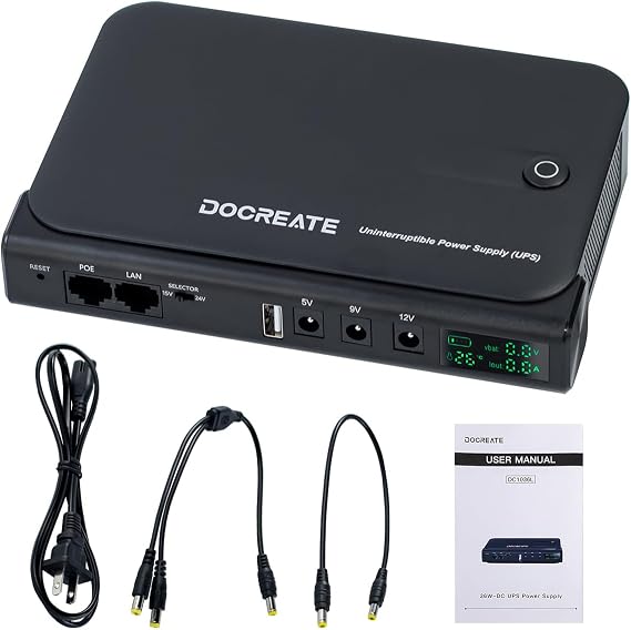 Mini UPS 36W DC Uninterruptible Power Supply, UPS Battery Backup Power Supply for Router/Modem/Security Camera, for 5V/9V/12V Multi-Voltage Output, Without Battery