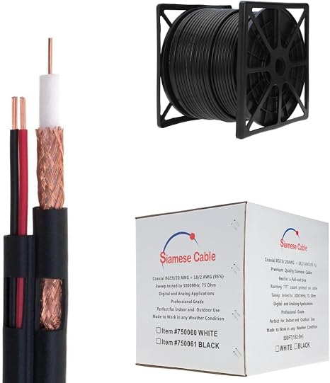 Siamese Cable Rg59 20AWG + 18/2AWG, 95% Shielding Video & Power Wire CCTV Security Camera Bulk (1000, Feet)