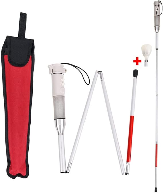 Smart Blind Mobility Cane,Reflective Anti-Shock Guide Crutch for Blind People,Electronic Voice Walking Cane,Two Kinds of Wand Tips for You to Replace at Will(Color:,Size:52in)