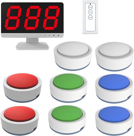 Wireless Buzzer System with Lights & Sounds, Trivia Game Buzzers | Game Buzzers with 8 Buttons, Voice Prompt Trivia Buzzer System for Family Parties/Group Game Activities
