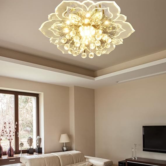 Creative LED Crystal Ceiling Chandelier Pendant Colorful Flower Shape Lamp Practical Light for Living Room Lighting (Warm White) [Energy Class A++]