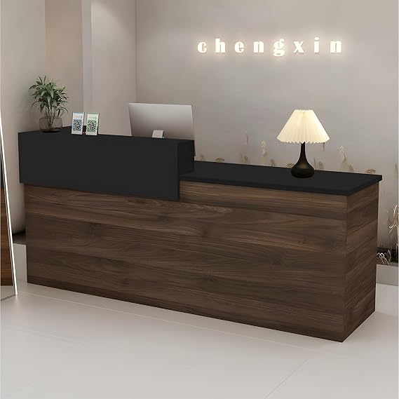 Modern Reception Desk with Drawer & Open Shelves, 39-95 Inch Front Counter Table, Computer Workstation Suitable for Salons, Offices, Lobbies, Retail Stores and Home Offices