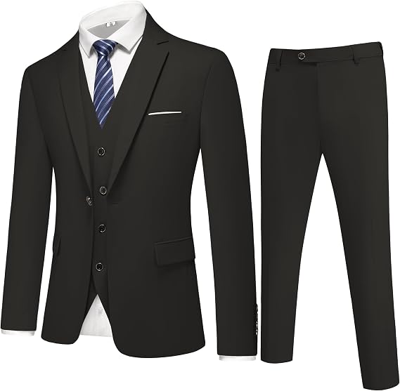 Mens 3-Piece Slim Fit Suit Set - One-Button Tuxedo, Ideal for Weddings and Business, Includes Jacket, Vest, Pants, Tie