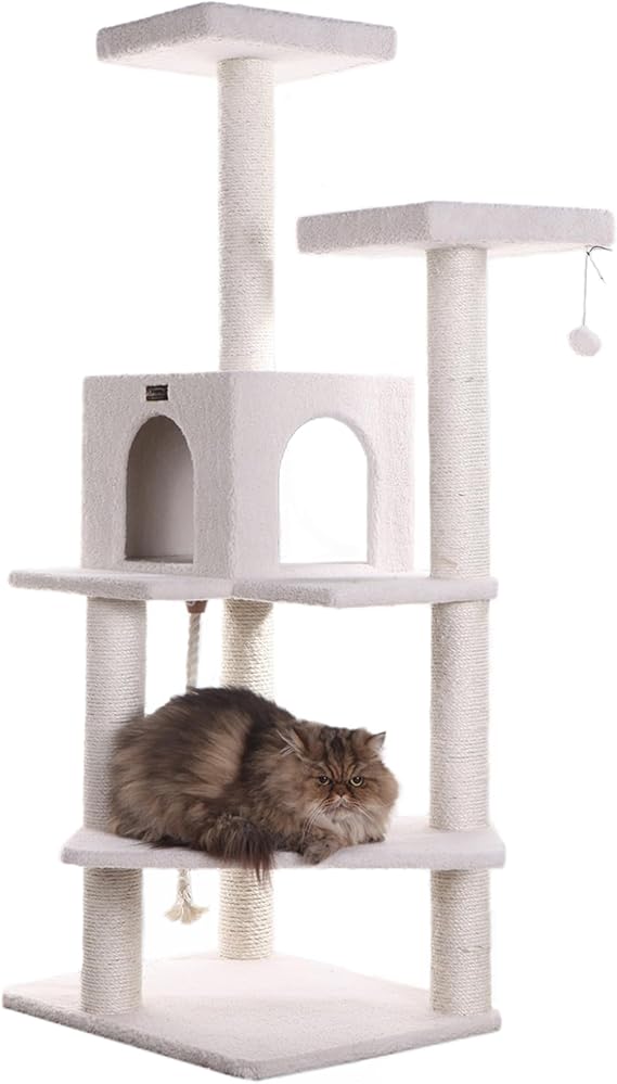 Armarkat B5701 Real Wood 57-Inch Cat Tree, Ivory, 28"(L)X25"(W)X57"(H) (ARMARKAT-B5701)