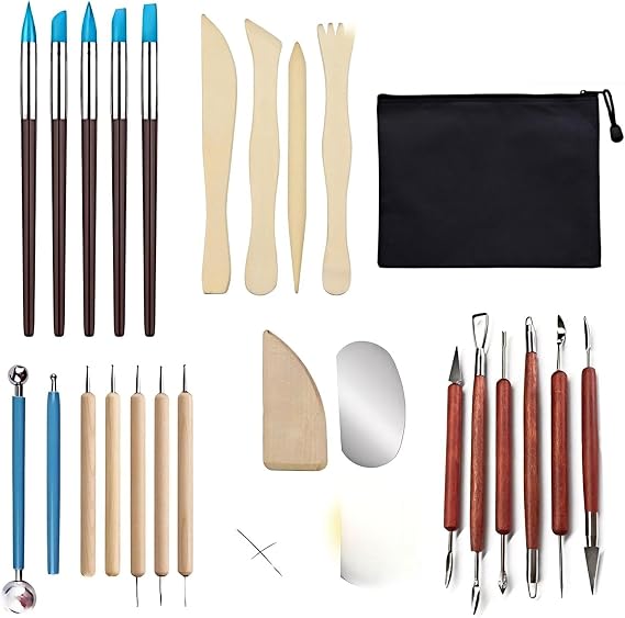 Qoiseys Clay Sculpting Tools Kit, 27 Pieces, Pottery Tools Set for Stippling, Carving, Molding, and Shaping