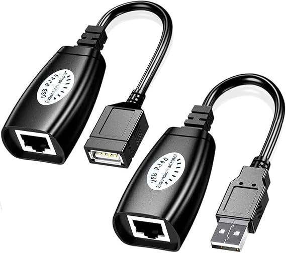 USB Extender Over RJ45 Cat 6/5/5e Adapter, RJ45 Ethernet Splitter to USB Extension UP to 50m/164ft, Compatible with Computers, Mobile Phones, Mice, Keyboards, U Disks, Printers, Cameras