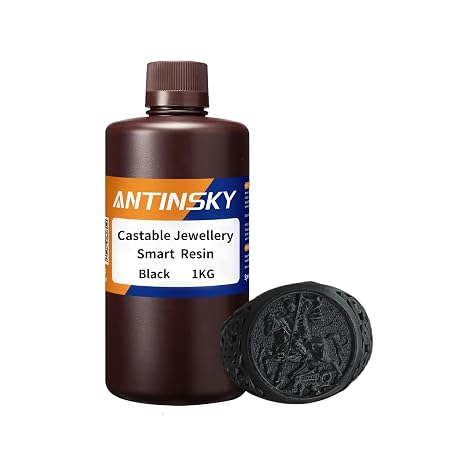 Antinsky Castable Jewellery Smart Resin for DLP LCD UV-Curing 405nm Resin 3D Printer High Wax 40% Easy to Print Use and Burn High Resolution Making jewelries and Metal Parts Black 1KG