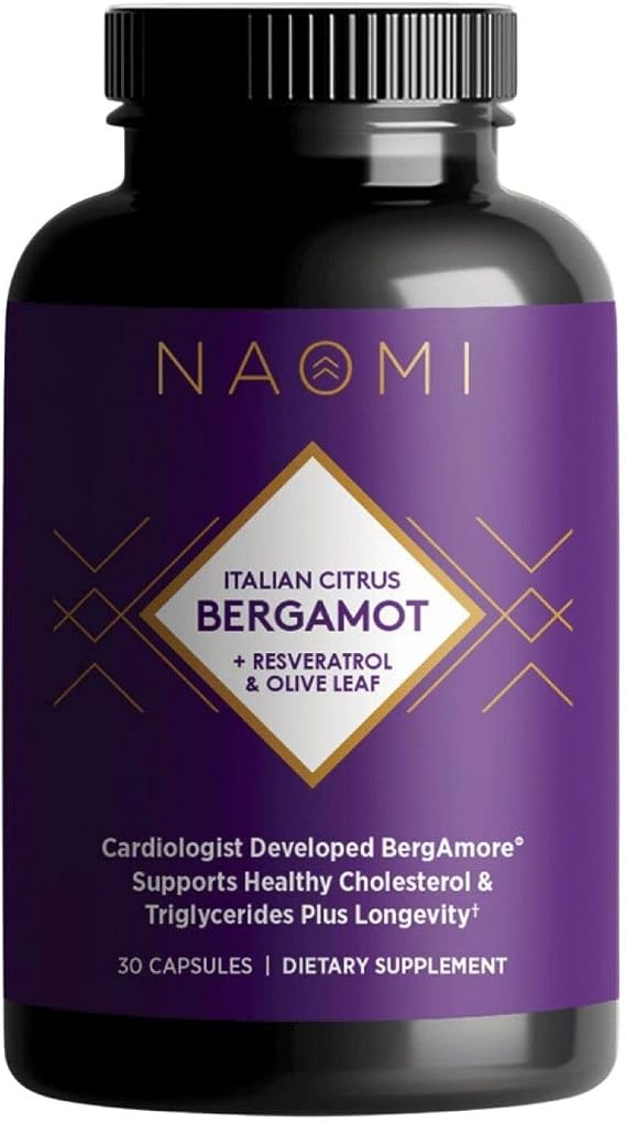 NAOMI Italian Citrus Bergamot 500mg with Resveratrol - Supports Healthy Cholesterol & Triglyceride Levels Already in Normal Range - Patented BergAmore Extract, 7 Key Polyphenols, 30-Day Supply