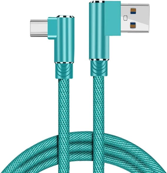 90 Right Angle USB Type C Cable USB to Type C Charger Cable Nylon Braided USB Type C Charging Cable (Green,2M)