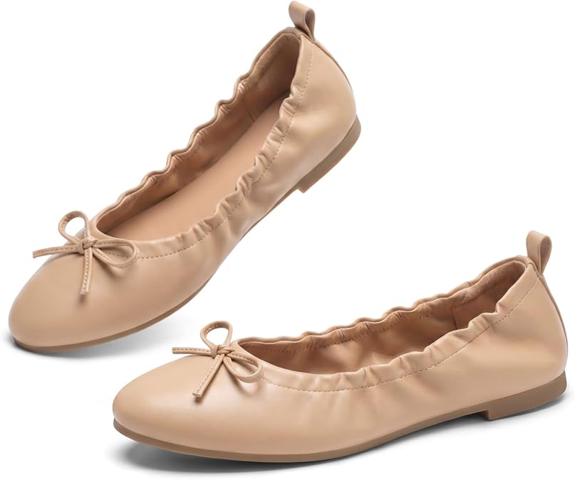 Coutgo Women's Ballet Flats, Bow Round Toe Slip On Dress Shoes Comfortable Flats for Work Casual