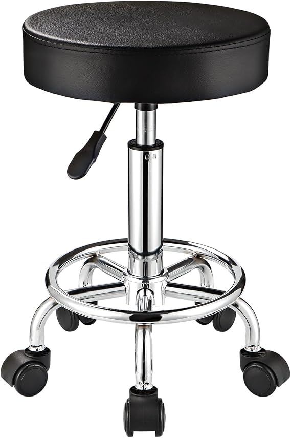 Adjustable Stool with Wheels Round Rolling Stool for Spa Salon Massage Office Stool Chair (Black)