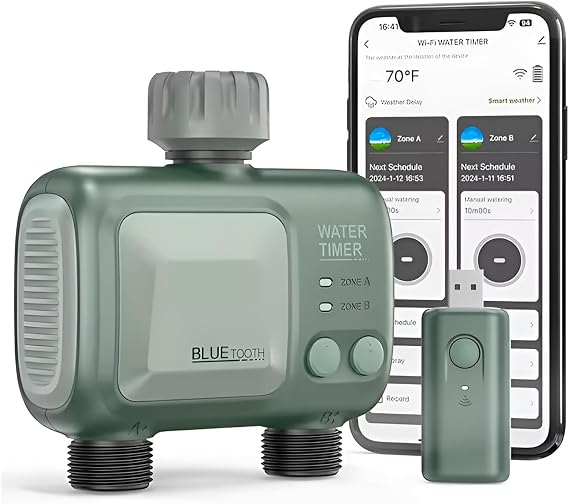 Delt 2 Çıkışlı Akıllı Bahçe Sulama Bilgisayarı, WiFi Hub'lı Otomatik Su Zamanlayıcısı, Çim ve Bahçe İçin IPX5 Su Geçirmez Sistem