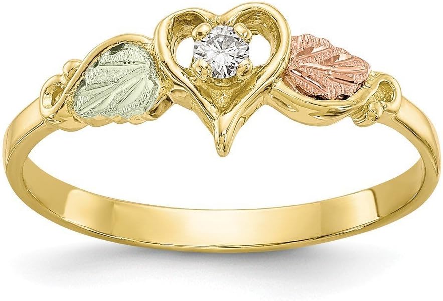 10k White Yellow And Rose Tri Gold Black Hills Gold Diamond Heart Ring