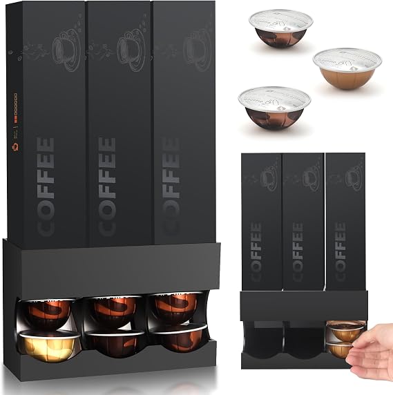 Coffee Pod Holder Storage for Nespresso Pods Vertuo Original Boxes | Wall Mount & Desktop Model Coffee Pod HolderOrganizer, Dispenser for 3 Box Sleeve Holder Nespresso Vertuo Capsules - Black