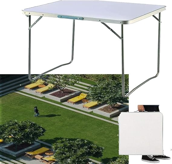 Multipurpose Camping Table,Trestle 80CM Length Folding Table Portable Aluminum Picnic Table, Heavy Duty Foldable Table with Carry Handle for Indoor Study Writing Outdoor BBQ Party Use, White