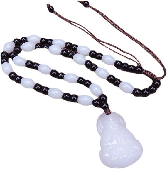 Glass Quan Yin Goddess of Compassion Mercy White Pendant Necklace Kuan Yin Guan Yin Chinese Feng Shui Amulet Kwan Yin Avalokitesvara for Health Wealth
