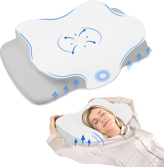 MULISOFT Memory Foam Pillow, Cervical Pillow, Neck Pillow, Ergonomic Pillow | Ergonomic Side Sleeper Pillow for Back, Side & Stomach Sleepers, Removable & Washable Cover, 65×42×10.5/14.5 cm, P-104 White