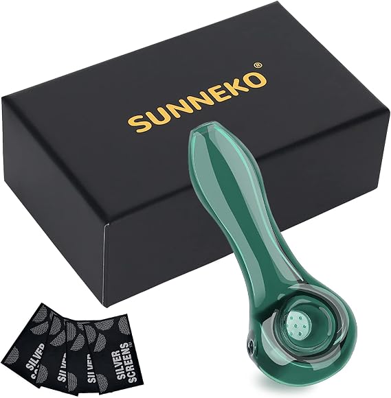 Glass Pipe Spoon Thick Small Handmade Heat Resistant Odourless Bag Fit Beautiful Colour Gift for Father Husband Him and Collector Enthusiasts with Protective Case