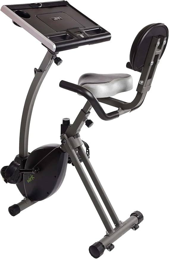 Stamina Wirk Ride Exercise Bike - Foldable Fitness Bike with Workstation and Standing Desk - Stationary Bike for Home Workout - Up to 250 Weight Capacity