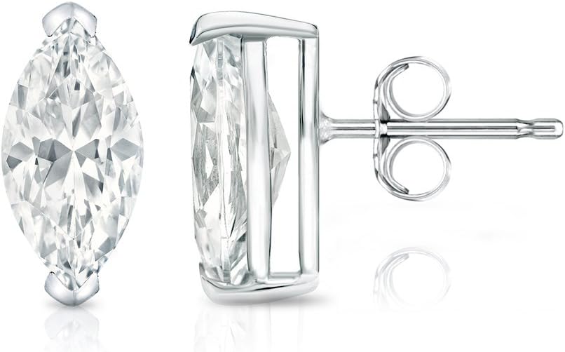 Diamond Wish 14k White Gold Marquise Cut Diamond Stud Earrings V-End Prong 12 cttw, H-I, I1-I2