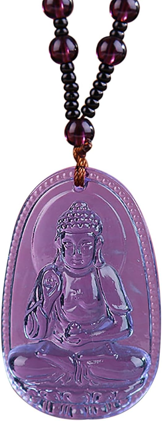 Crystal Quan Yin Goddess of Compassion Mercy purple Pendant Necklace Kuan Yin Guan Yin Amethyst Chinese Feng Shui Amulet Kwan Yin Avalokitesvara for Wealth Health (Amitabha - Dog/Boar)