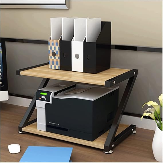 Printer Table 2-Tier Printer Stand, Unique Z-Type Printer Storage for Home and Office, Mufti-Functional MDF Printer Holder for Small Space Storage Shelve