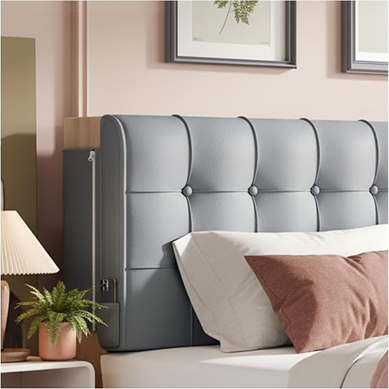 Twin Size Upholstered Headboard - Peel and Stick Wall Mounted Floating Headboard, Soft Padded Gray Cushion Adhesive Wedge Backrest Decorative Panel for Dorm Room Bed Frame
